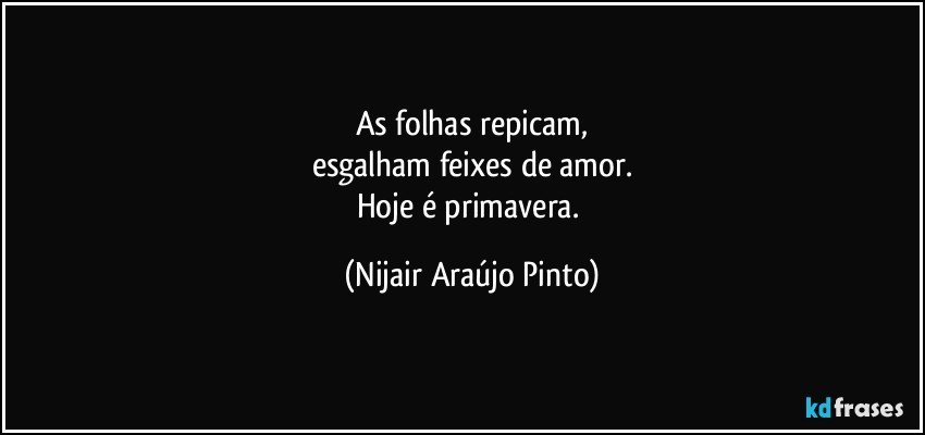 As folhas repicam,
esgalham feixes de amor.
Hoje é primavera. (Nijair Araújo Pinto)