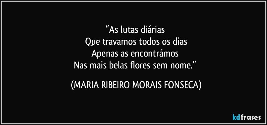 “As lutas diárias 
Que travamos todos os dias
Apenas as encontrámos 
Nas mais belas flores sem nome.” (MARIA RIBEIRO MORAIS FONSECA)