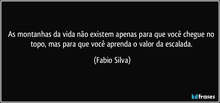 As montanhas da vida não existem apenas para que você chegue no topo, mas para que você aprenda o valor da escalada. (Fabio Silva)