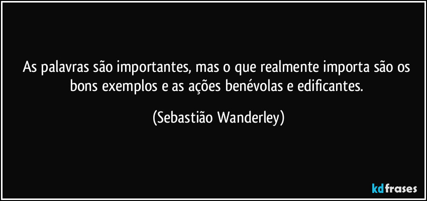 As palavras são importantes, mas o que realmente importa são os bons exemplos e as ações benévolas e edificantes. (Sebastião Wanderley)