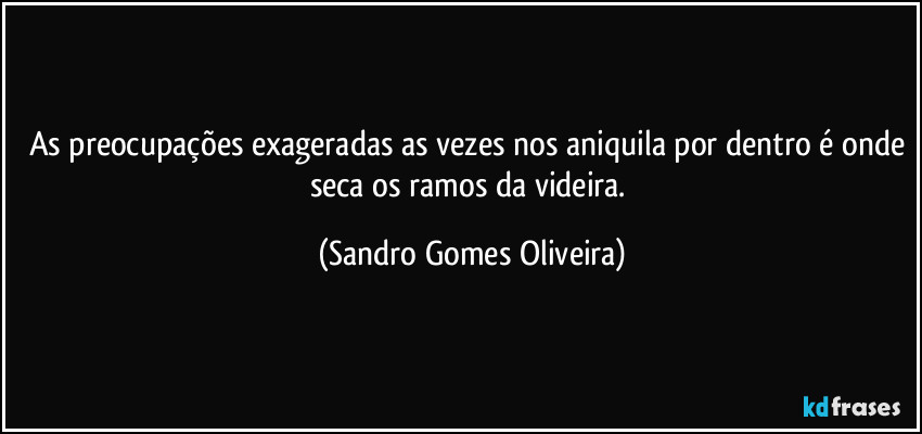 As preocupações exageradas as vezes nos aniquila por dentro é onde seca os ramos da videira. (Sandro Gomes Oliveira)