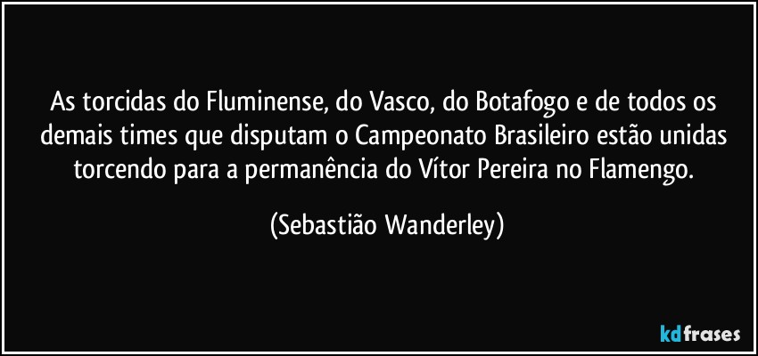 As torcidas do Fluminense, do Vasco, do Botafogo e de todos os demais times que disputam o Campeonato Brasileiro estão unidas torcendo para a permanência do Vítor Pereira no Flamengo. (Sebastião Wanderley)