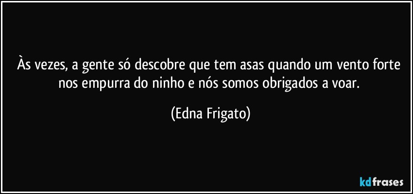 Às vezes, a gente só descobre que tem asas quando um vento forte nos empurra do ninho e nós somos obrigados a voar. (Edna Frigato)