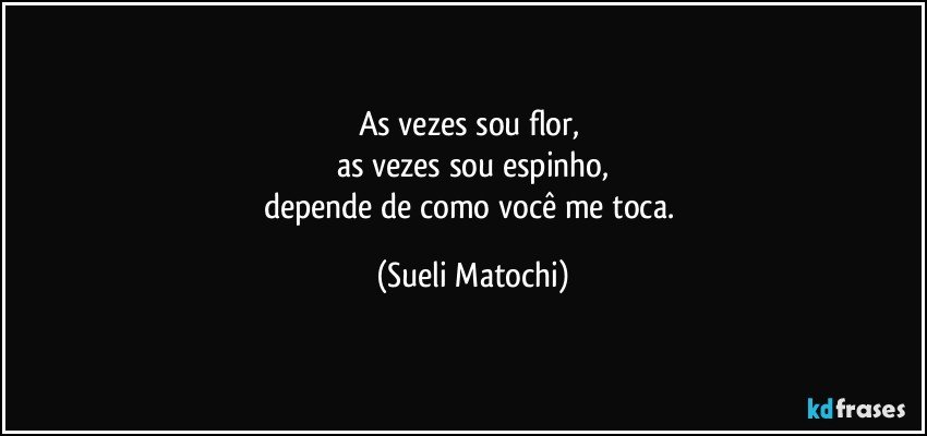 As vezes sou flor, 
as vezes sou espinho,
depende de como você me toca. (Sueli Matochi)