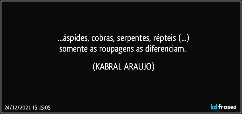 ...áspides, cobras, serpentes, répteis (...)
somente as roupagens as diferenciam. (KABRAL ARAUJO)