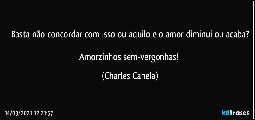 Basta não concordar com isso ou aquilo e o amor diminui ou acaba?

Amorzinhos sem-vergonhas! (Charles Canela)