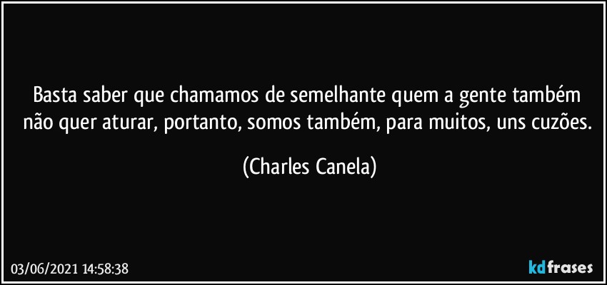 Basta saber que chamamos de semelhante quem a gente também não quer aturar, portanto, somos também, para muitos, uns cuzões. (Charles Canela)