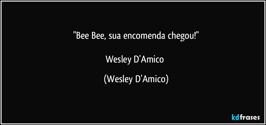 "Bee Bee, sua encomenda chegou!"

Wesley D'Amico (Wesley D'Amico)