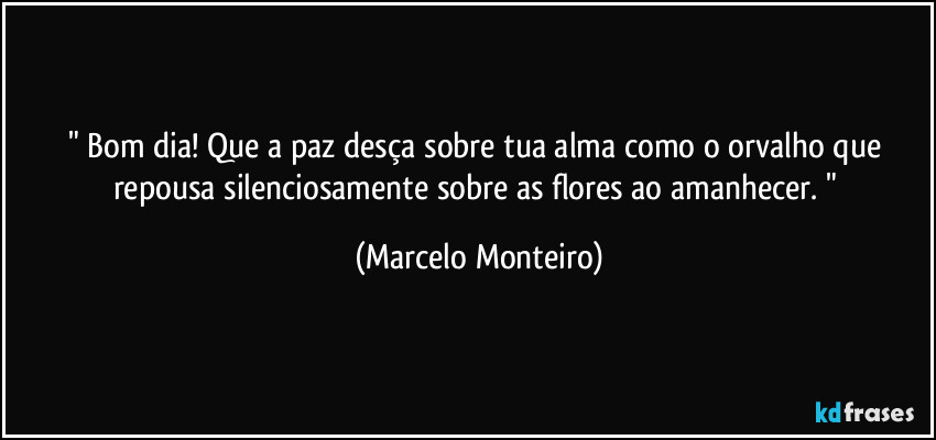 " Bom dia! Que a paz desça sobre tua alma como o orvalho que repousa silenciosamente sobre as flores ao amanhecer. " (Marcelo Monteiro)