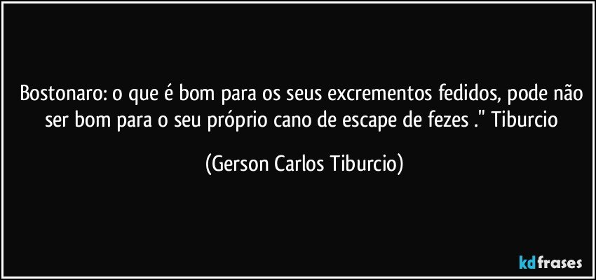 Bostonaro: o que é bom para os seus excrementos fedidos, pode não ser bom para o seu próprio cano de escape de fezes ." Tiburcio (Gerson Carlos Tiburcio)