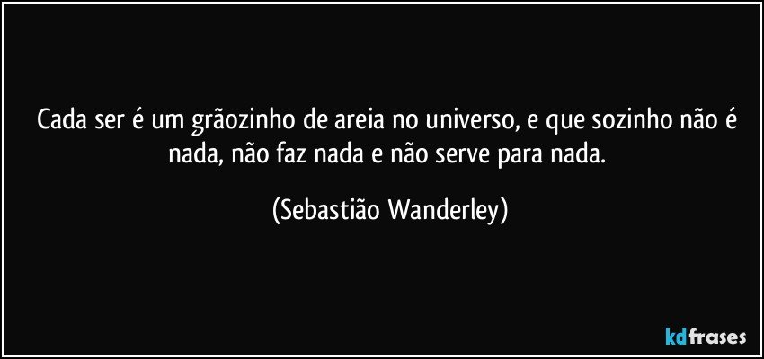 Cada ser é um grãozinho de areia no universo, e que sozinho não é nada, não faz nada e não serve para nada. (Sebastião Wanderley)