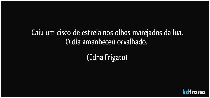 Caiu um cisco de estrela nos olhos marejados da lua.
O dia amanheceu orvalhado. (Edna Frigato)