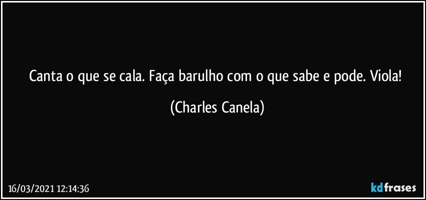 Canta o que se cala. Faça barulho com o que sabe e pode. Viola! (Charles Canela)