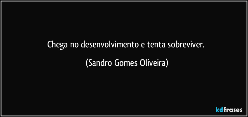 Chega no desenvolvimento e tenta sobreviver. (Sandro Gomes Oliveira)