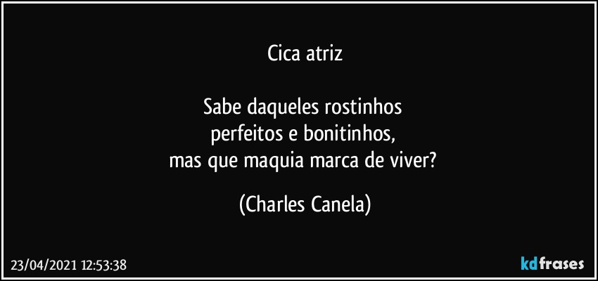 Cica atriz

Sabe daqueles rostinhos 
perfeitos e bonitinhos, 
mas que maquia marca de viver? (Charles Canela)