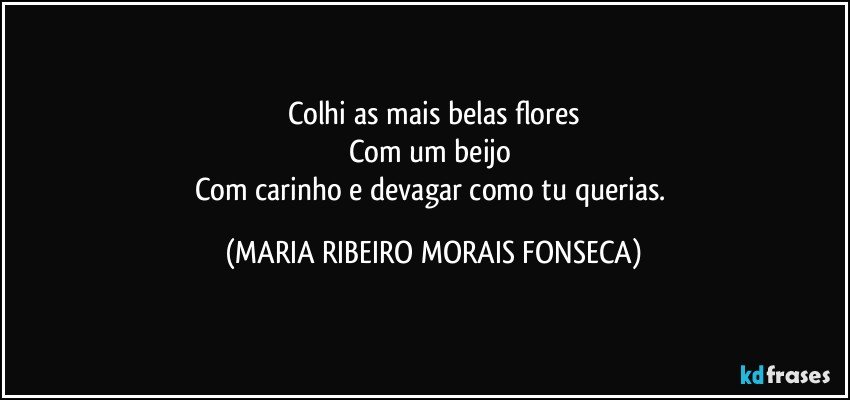 Colhi as mais belas flores
Com um beijo 
Com carinho e devagar como tu querias. (MARIA RIBEIRO MORAIS FONSECA)