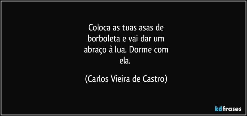 Coloca as tuas asas de
borboleta  e vai dar um
abraço à lua. Dorme com
ela. (Carlos Vieira de Castro)