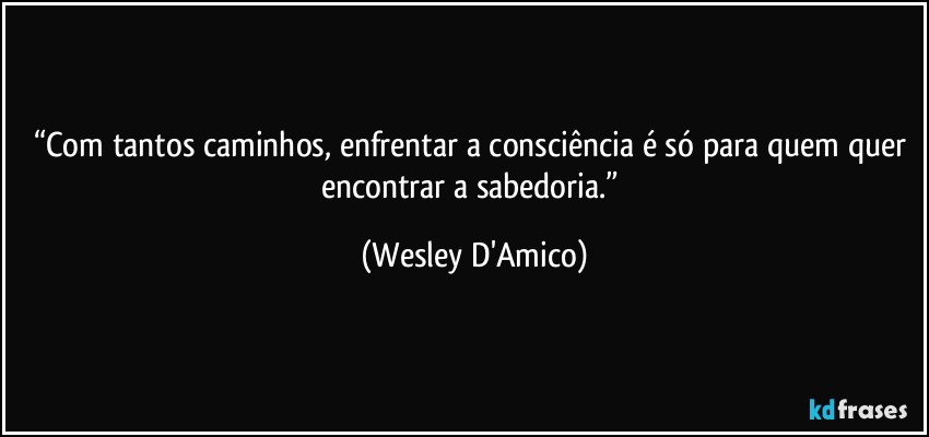 “Com tantos caminhos, enfrentar a consciência é só para quem quer encontrar a sabedoria.” (Wesley D'Amico)