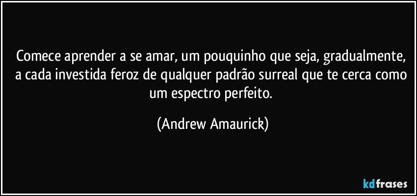 Comece aprender a se amar, um pouquinho que seja, gradualmente, a cada investida feroz de qualquer padrão surreal que te cerca como um espectro perfeito. (Andrew Amaurick)