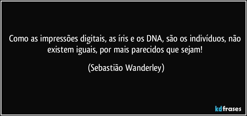 Como as impressões digitais, as íris e os DNA, são os indivíduos, não existem iguais, por mais parecidos que sejam! (Sebastião Wanderley)