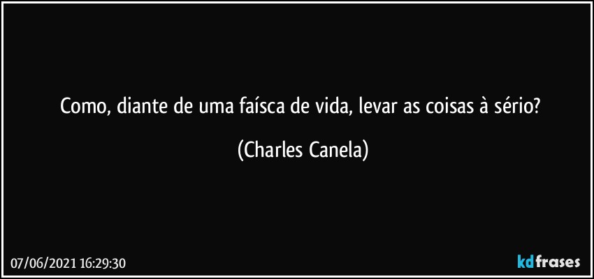 Como, diante de uma faísca de vida, levar as coisas à sério? (Charles Canela)