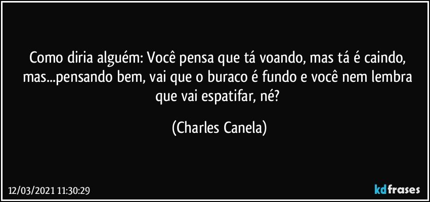 Como diria alguém: Você pensa que tá voando, mas tá é caindo, mas...pensando bem, vai que o buraco é fundo e você nem lembra que vai espatifar, né? (Charles Canela)