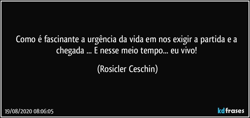 Como é fascinante a urgência da vida em nos exigir a partida e a chegada ... E nesse meio tempo... eu vivo! (Rosicler Ceschin)