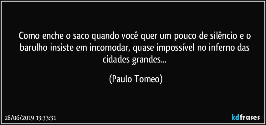 Como enche o saco quando você quer um pouco de silêncio e o barulho insiste em incomodar, quase impossível no inferno das cidades grandes... (Paulo Tomeo)