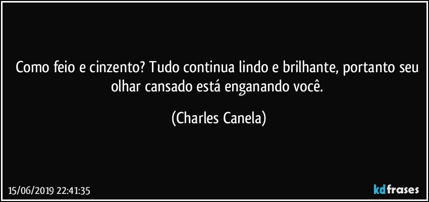 Como feio e cinzento? Tudo continua lindo e brilhante, portanto seu olhar cansado está enganando você. (Charles Canela)