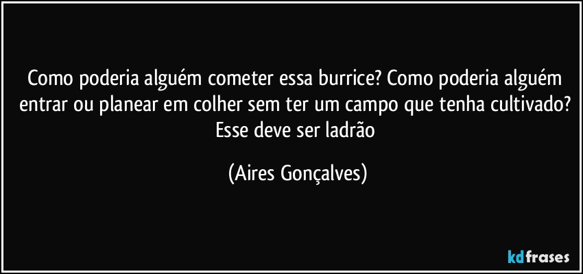 Como poderia alguém cometer essa burrice? Como poderia alguém entrar ou planear em colher sem ter um campo que tenha cultivado? Esse deve ser ladrão (Aires Gonçalves)