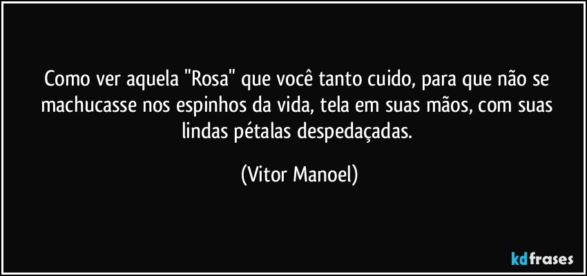 Como ver aquela "Rosa" que você tanto cuido, para que não se machucasse nos espinhos da vida, tela em suas mãos, com suas lindas pétalas despedaçadas. (Vitor Manoel)