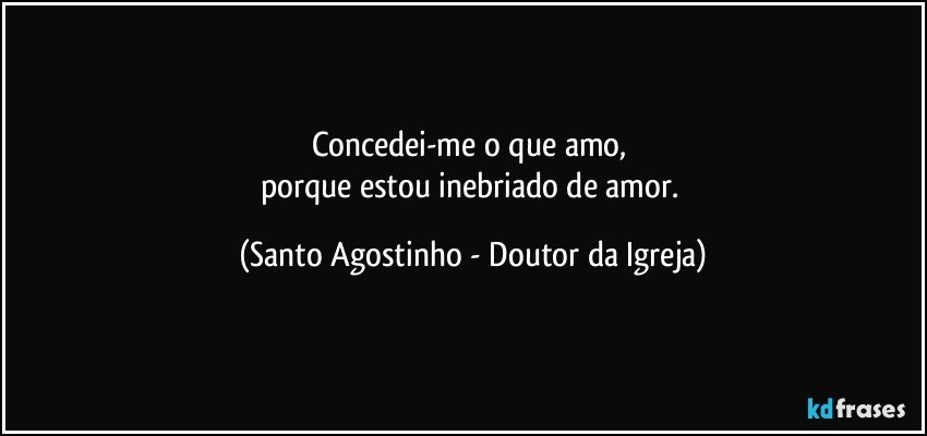 Concedei-me o que amo, 
porque estou inebriado de amor. (Santo Agostinho - Doutor da Igreja)