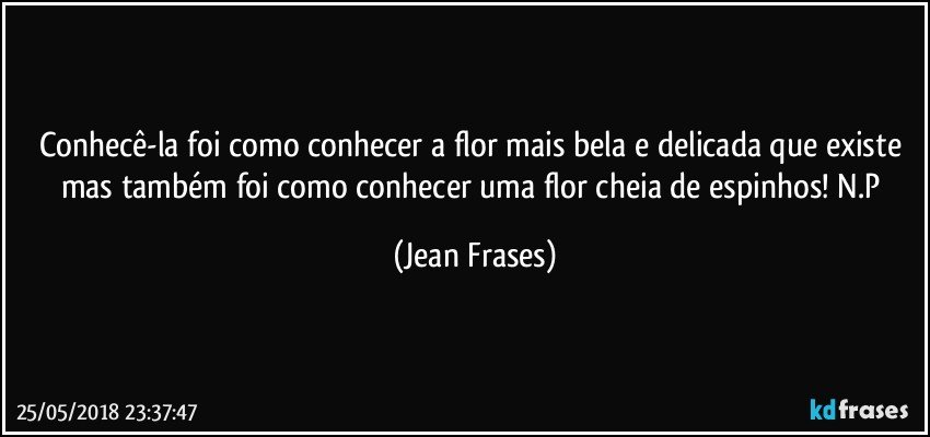 Conhecê-la foi como conhecer a flor mais bela e delicada que existe mas também foi como conhecer uma flor cheia de espinhos! N.P (Jean Frases)