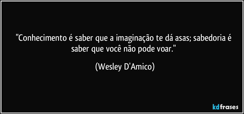 "Conhecimento é saber que a imaginação te dá asas; sabedoria é saber que você não pode voar." (Wesley D'Amico)