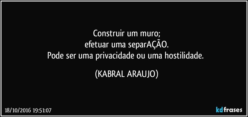 Construir um muro;
efetuar uma separAÇÃO.
Pode ser uma privacidade ou uma hostilidade. (KABRAL ARAUJO)