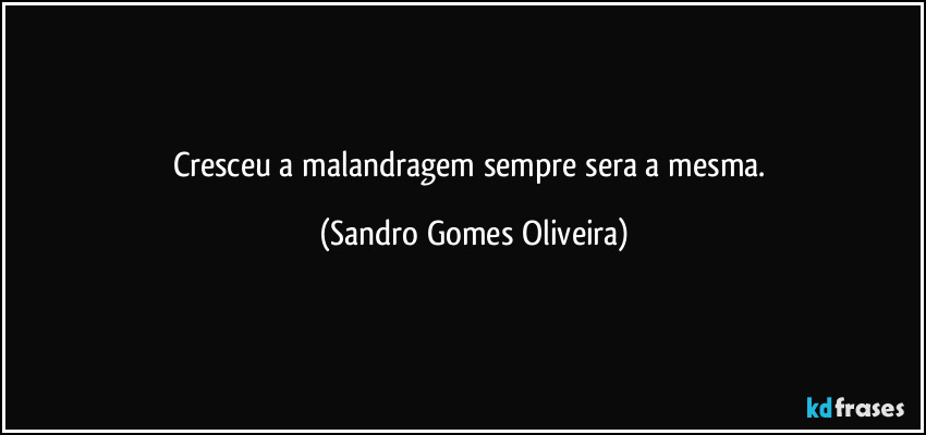 Cresceu a malandragem sempre sera a mesma. (Sandro Gomes Oliveira)