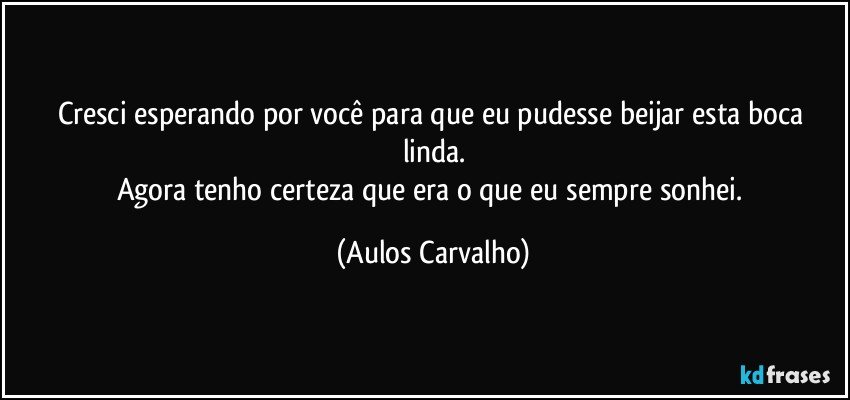 Cresci esperando por você para que eu pudesse beijar esta boca linda.
Agora tenho certeza que era o que eu sempre sonhei. (Aulos Carvalho)