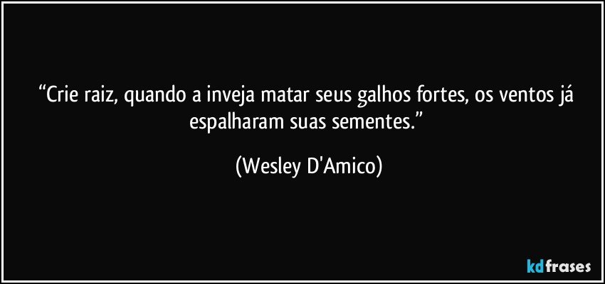 “Crie raiz, quando a inveja matar seus galhos fortes, os ventos já espalharam suas sementes.” (Wesley D'Amico)