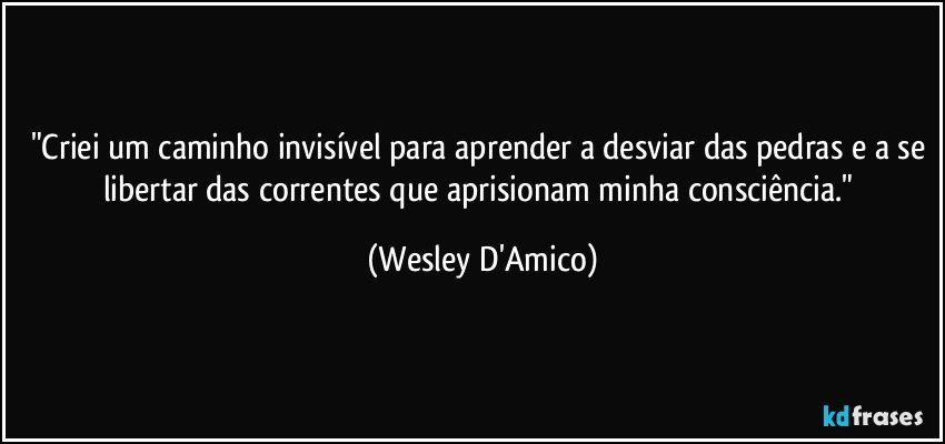 "Criei um caminho invisível para aprender a desviar das pedras e a se libertar das correntes que aprisionam minha consciência." (Wesley D'Amico)