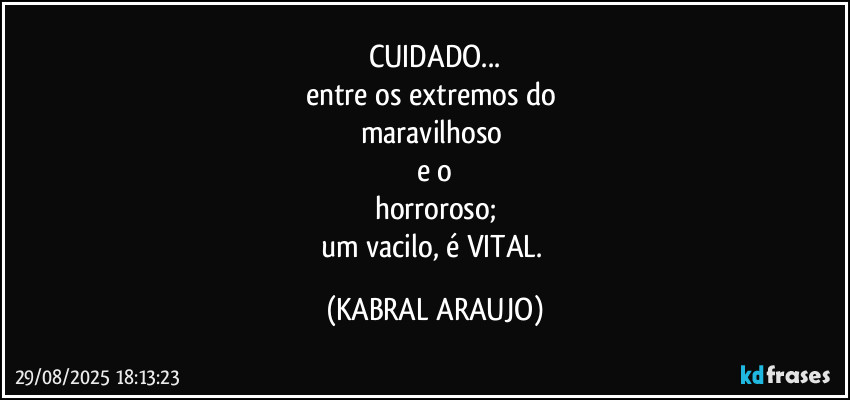 CUIDADO...
entre os extremos do 
maravilhoso 
e o
horroroso;
um vacilo, é VITAL. (KABRAL ARAUJO)