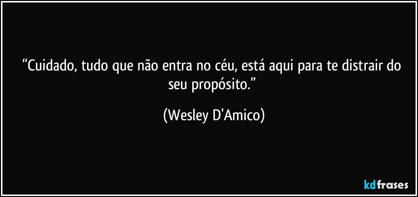 “Cuidado, tudo que não entra no céu, está aqui para te distrair do seu propósito.” (Wesley D'Amico)