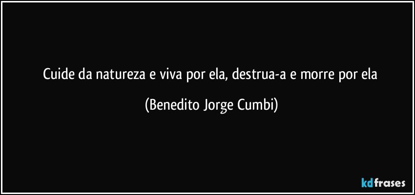 Cuide da natureza e viva por ela, destrua-a e morre por ela (Benedito Jorge Cumbi)