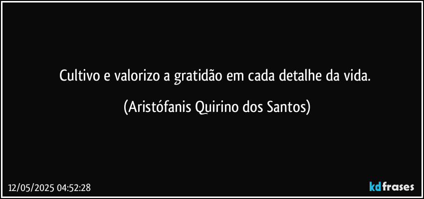 Cultivo e valorizo a gratidão em cada detalhe da vida. (Aristófanis Quirino dos Santos)