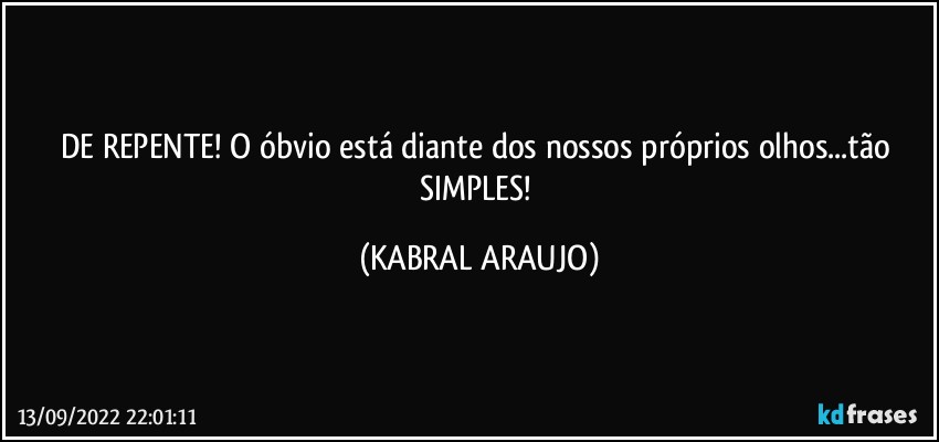 DE REPENTE! O óbvio está diante dos nossos próprios olhos...tão SIMPLES! (KABRAL ARAUJO)