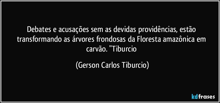 Debates e acusações sem as devidas providências, estão transformando as árvores frondosas da Floresta amazônica em carvão. "Tiburcio (Gerson Carlos Tiburcio)