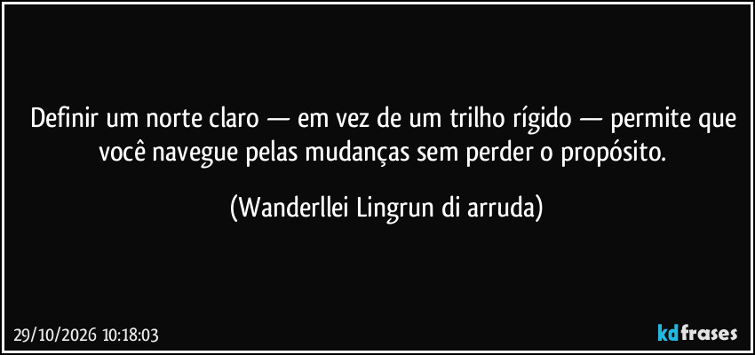 Definir um norte claro — em vez de um trilho rígido — permite que você navegue pelas mudanças sem perder o propósito. (Wanderllei Lingrun di arruda)