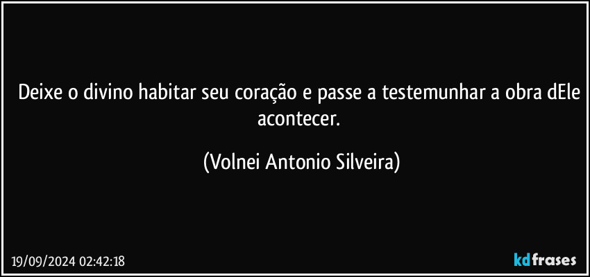 Deixe o divino habitar seu coração e passe a testemunhar a obra dEle acontecer. (Volnei Antonio Silveira)