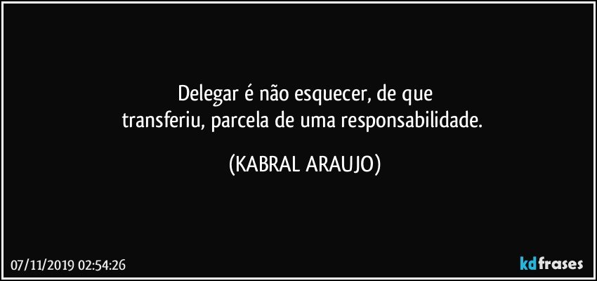 Delegar é não esquecer, de que
transferiu, parcela de uma responsabilidade. (KABRAL ARAUJO)