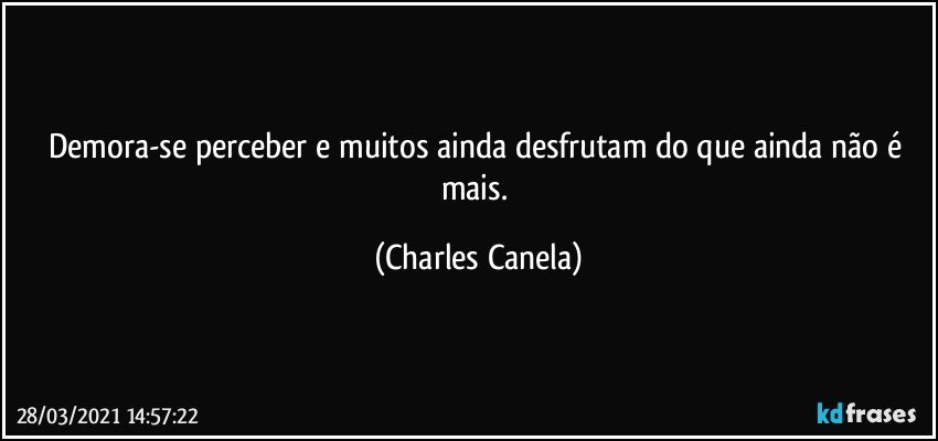 Demora-se perceber e muitos ainda desfrutam do que ainda não é mais. (Charles Canela)