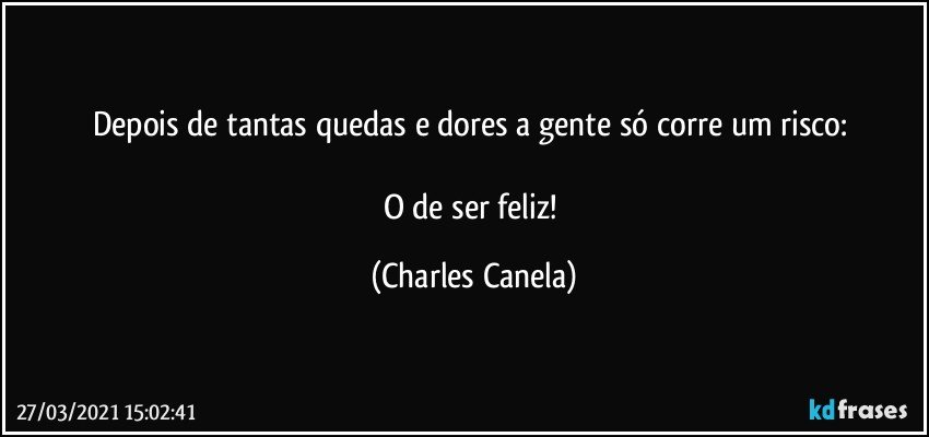 Depois de tantas quedas e dores a gente só corre um risco: 

O de ser feliz! (Charles Canela)